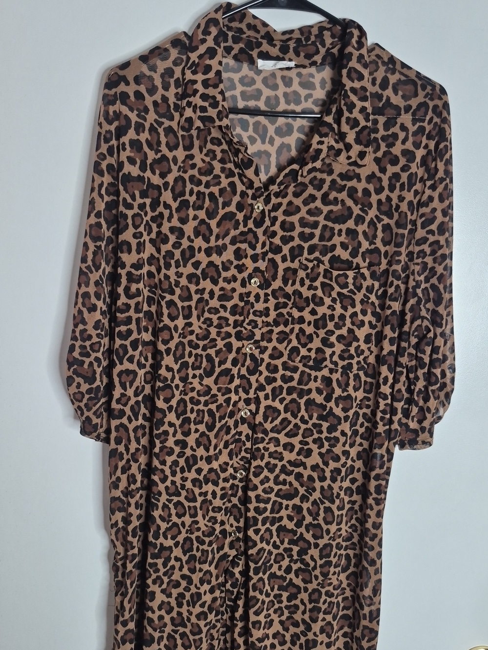 Leopard Print Button-Down Shirt - Brown